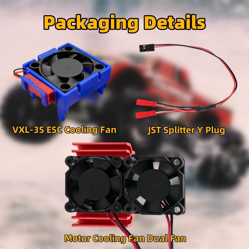 daisyfang VXL-3s ESC Cooling Fan and Motor Cooling Fan Dual Fan Set Compatible with 1/10 Traxxas Slash 4×4 VXL Rustler 4X4 Stampede 4X4 Hoss 4×4 Velineon VXL-3s Heat Sink,Red - Image 2